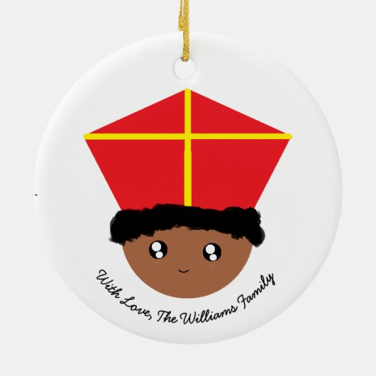Cutieful Kinder Art St. Nicholas Miter Zwarte Piet Keramisch Ornament (Achterkant)