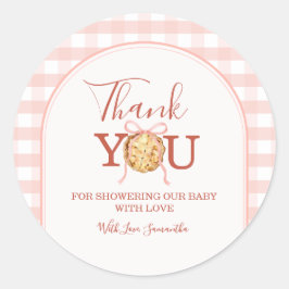 CutiePie Pastel Pink Gingham Baby Shower Thank You Ronde Sticker