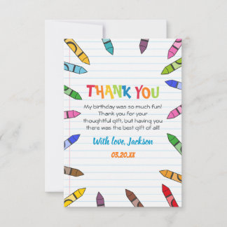 Cuties Crayon Art Paper Colorful Party Birthday Bedankkaart