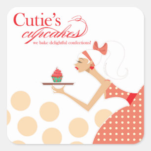 Cutie's Cupcakes - Confecties Desserts gebak Vierkante Sticker