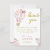 Cuties Flower Hot Air ballonmeisje, 1e verjaardag Bedankkaart (Voorkant)