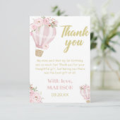 Cuties Flower Hot Air ballonmeisje, 1e verjaardag Bedankkaart (Staand voorkant)