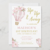 Cuties Flower Hot Air ballonmeisje, 1e verjaardag Kaart (Voorkant)