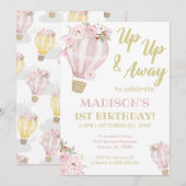 Cuties Flower Hot Air ballonmeisje, 1e verjaardag Kaart (Voorkant / Achterkant)