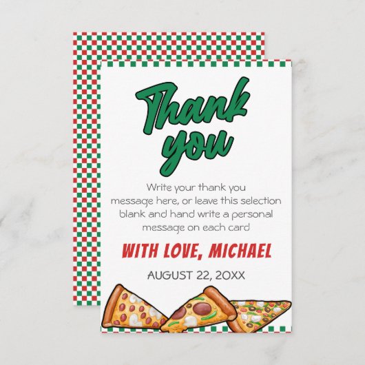 Cuties Pizza Party Red Green Caro 5th Birthday Bedankkaart (Voorkant / Achterkant)