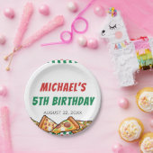 Cuties Pizza Party Red Green Caro 5th Birthday Papieren Bordje (Feest)