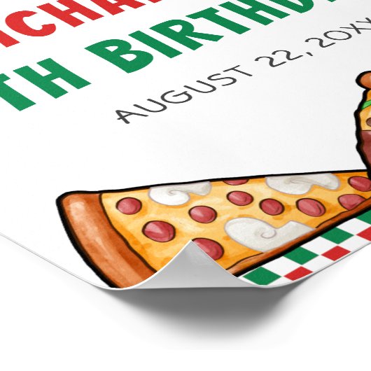 Cuties Pizza Party Red Green Caro 5th Birthday Poster (Hoek)