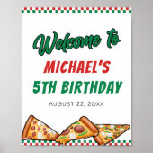 Cuties Pizza Party Red Green Caro 5th Birthday Poster (Voorkant)