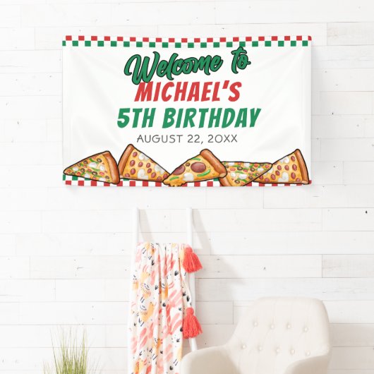 Cuties Pizza Party Red Green Caro 5th Birthday Spandoek (Insitu)