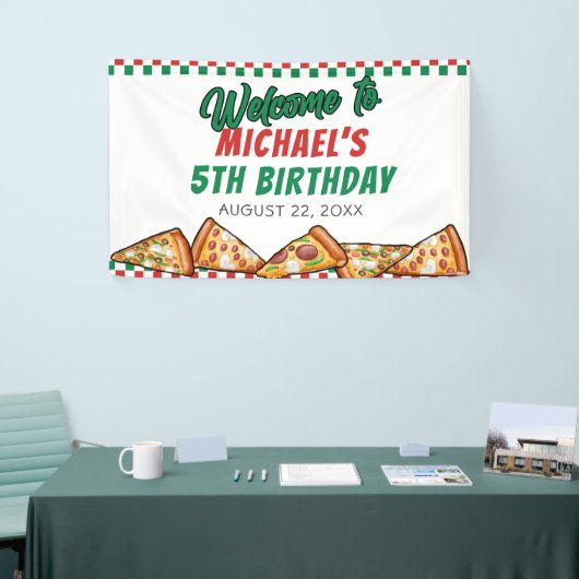 Cuties Pizza Party Red Green Caro 5th Birthday Spandoek (Beurs)