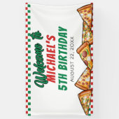 Cuties Pizza Party Red Green Caro 5th Birthday Spandoek (Verticaal)
