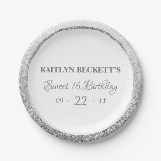 Cuties Sweet 16 Silver Glitter Elegant Birthday Papieren Bordje (Voorkant)