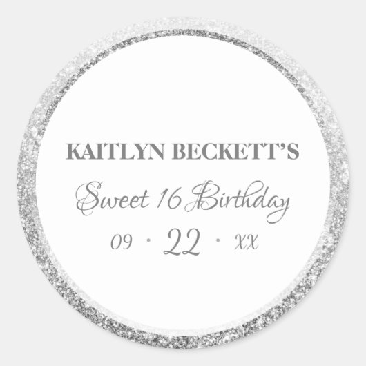 Cuties Sweet 16 Silver Glitter Elegant Birthday Ronde Sticker (Voorkant)