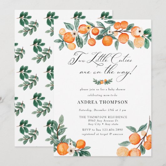 Cuties | Twin Baby shower Kaart (Voorkant / Achterkant)