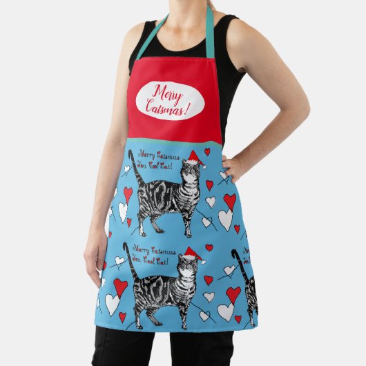 Cutkat kattenkat Merry-Kerstblauw Apron Schort (Insitu)