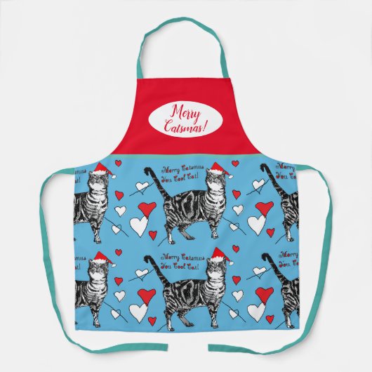 Cutkat kattenkat Merry-Kerstblauw Apron Schort (Voorkant)