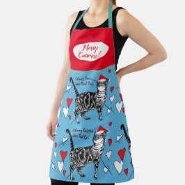 Cutkat kattenkat Merry-Kerstblauw Apron Schort