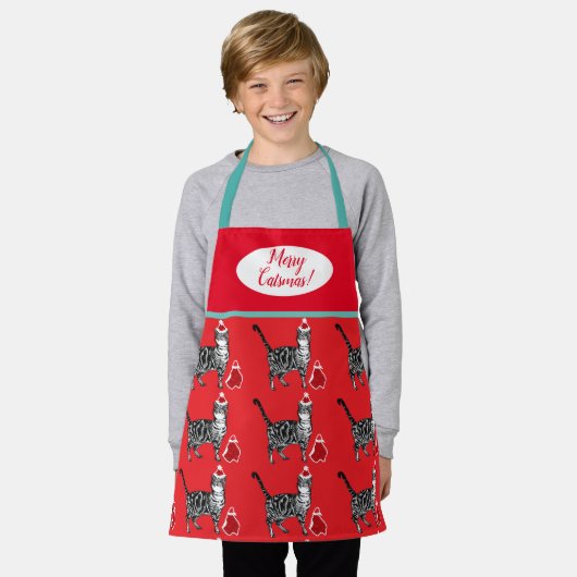 Cutkat kattenkat Merry-Kerstblauw Apron Schort (Gedragen)