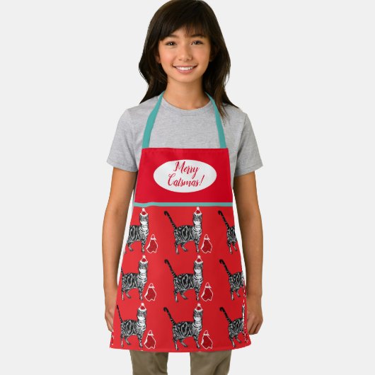 Cutkat kattenkat Merry-Kerstblauw Apron Schort (Insitu)