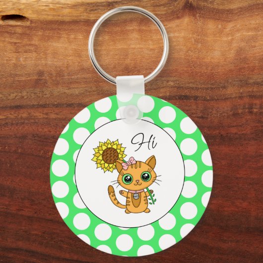 Cutkat met zonnebloem- en pokkendots sleutelhanger (Voorkant)