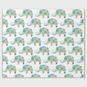 Cutkleurig floreel olifantenpatroon cadeaupapier (Vlak)