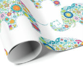 Cutkleurig floreel olifantenpatroon cadeaupapier (Rol Hoek)