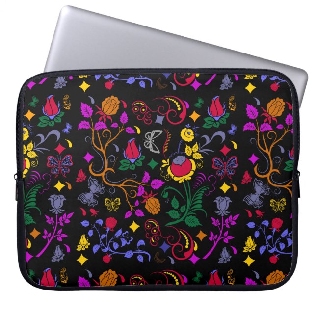 Cutkleurig floreel patroon laptop sleeve (Voorkant)