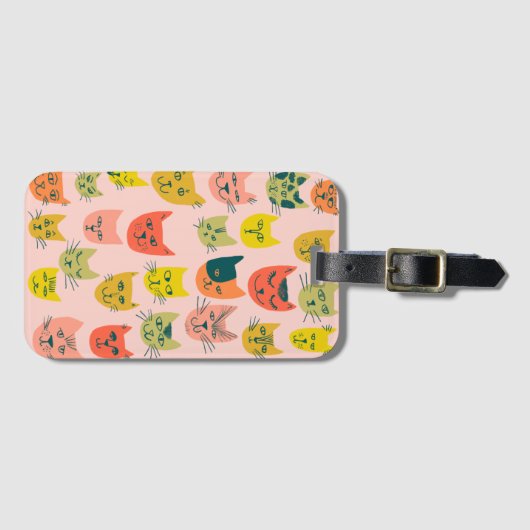 Cutkleurig kattenpatroon in roze bagagelabel (Voorkant (horizontaal))