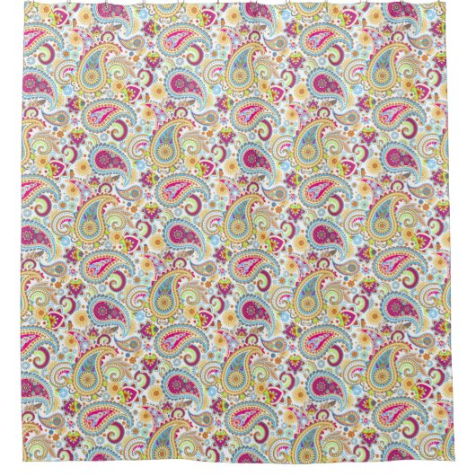 Cutkleurig paisleypatroon douchegordijn (Voorkant)