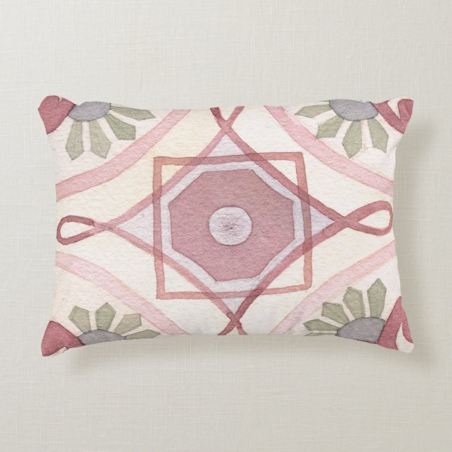 Cutkleurig retropatroon Waterverf roze groen Accent Kussen (Voorkant)