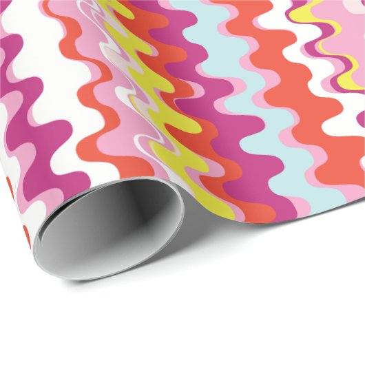 Cutkleurig roze rood abstract golfpatroon cadeaupapier (Rol Hoek)