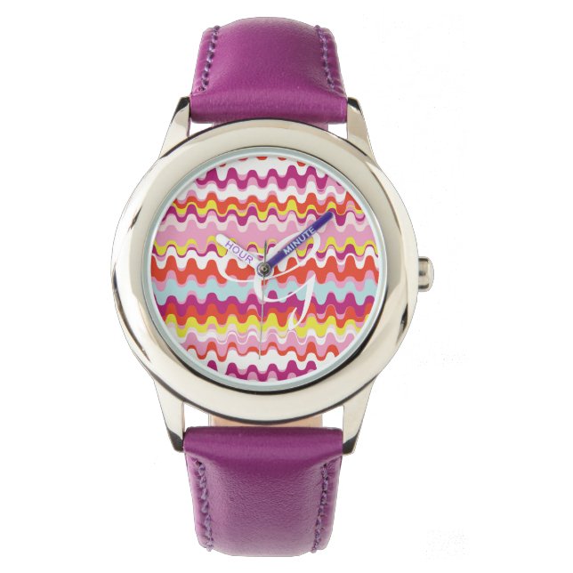 Cutkleurig roze rood abstract golfpatroon horloge (Voorkant)