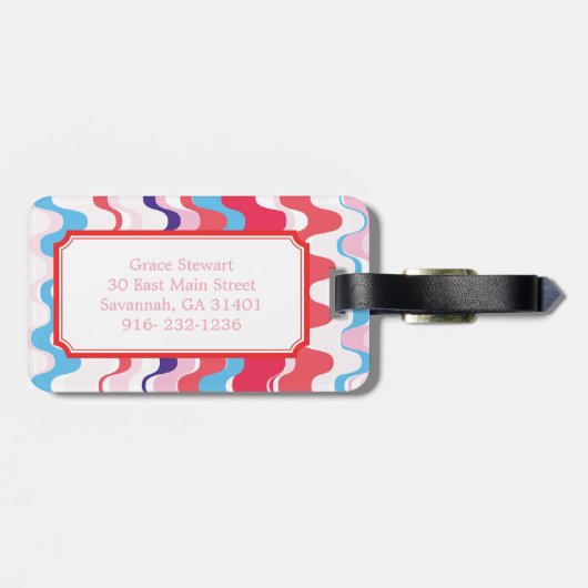 Cutkleurig roze rood abstract monogram patroon bagagelabel (Achterkant horizontaal)