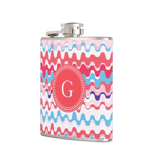 Cutkleurig roze rood abstract monogram patroon heupfles (Links)