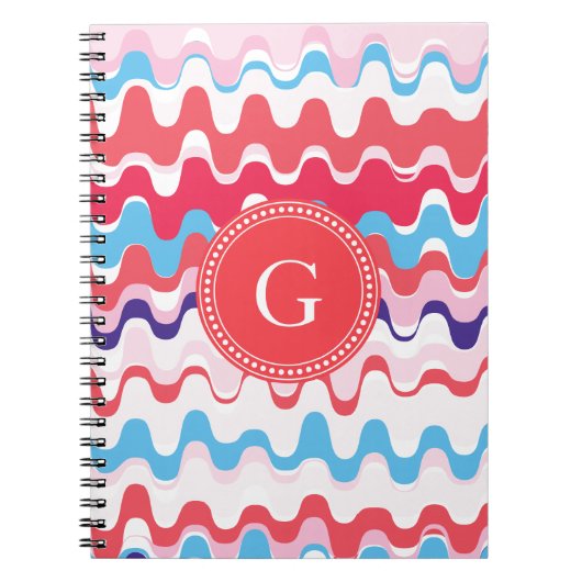 Cutkleurig roze rood abstract monogram patroon notitieboek (Voorkant)