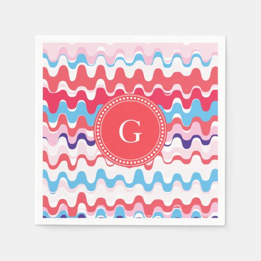 Cutkleurig roze rood abstract monogram patroon servet (Voorkant)