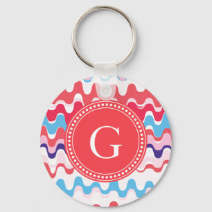 Cutkleurig roze rood abstract monogram patroon sleutelhanger