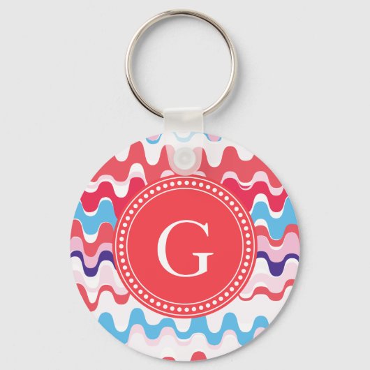 Cutkleurig roze rood abstract monogram patroon sleutelhanger (Voorkant)
