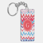 Cutkleurig roze rood abstract monogram patroon sleutelhanger (Voorkant Links)