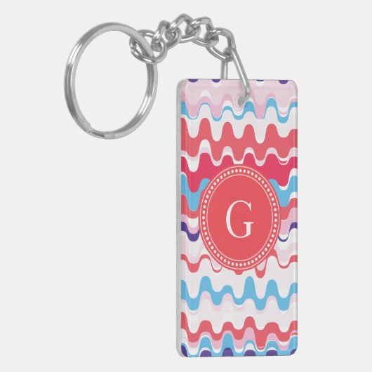 Cutkleurig roze rood abstract monogram patroon sleutelhanger (Voorkant Links)