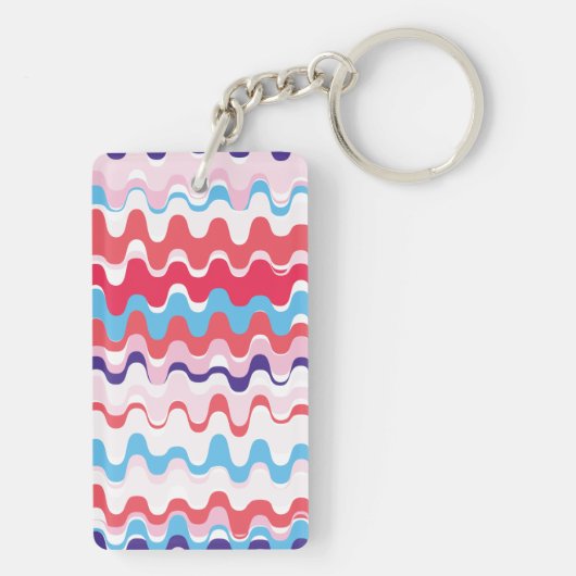 Cutkleurig roze rood abstract monogram patroon sleutelhanger (achterkant)