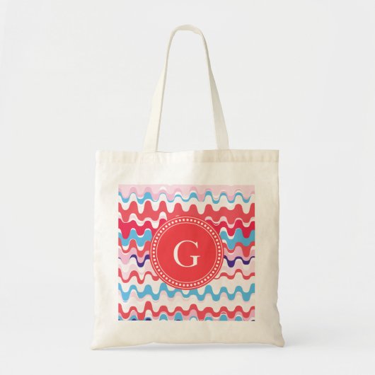 Cutkleurig roze rood abstract monogram patroon tote bag (Voorkant)