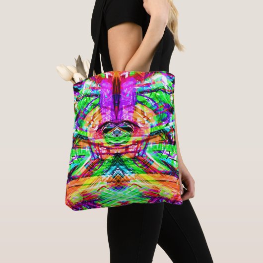 Cutkleurig symetrisch abstract neontribaal iPad f Tote Bag (Dichtbij)