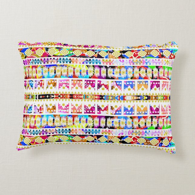 Cutkleurig tribaal aztec patroon accent kussen (Achterkant)