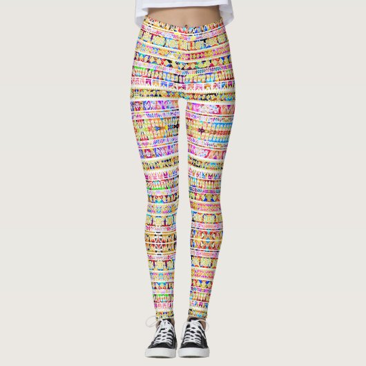 Cutkleurig tribaal aztec patroon leggings (Voorkant)