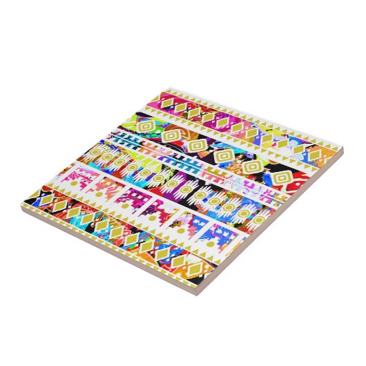 Cutkleurig tribaal aztec patroon tegeltje (Zijkant)