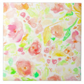 Cutkleurig waterverf floreel patroon tegeltje (Voorkant)