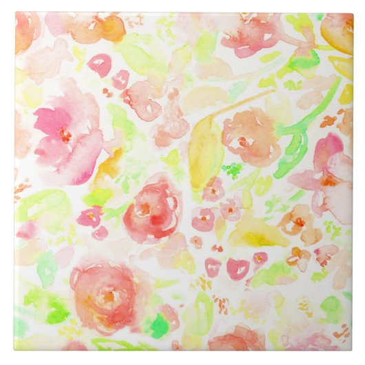 Cutkleurig waterverf floreel patroon tegeltje (Voorkant)