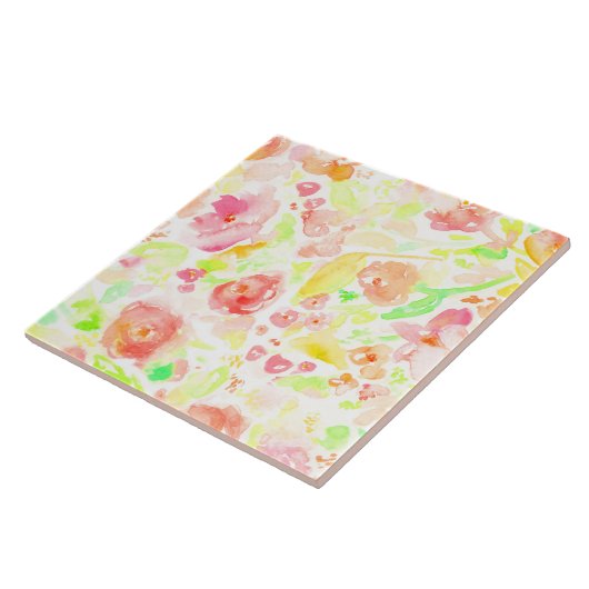 Cutkleurig waterverf floreel patroon tegeltje (Zijkant)