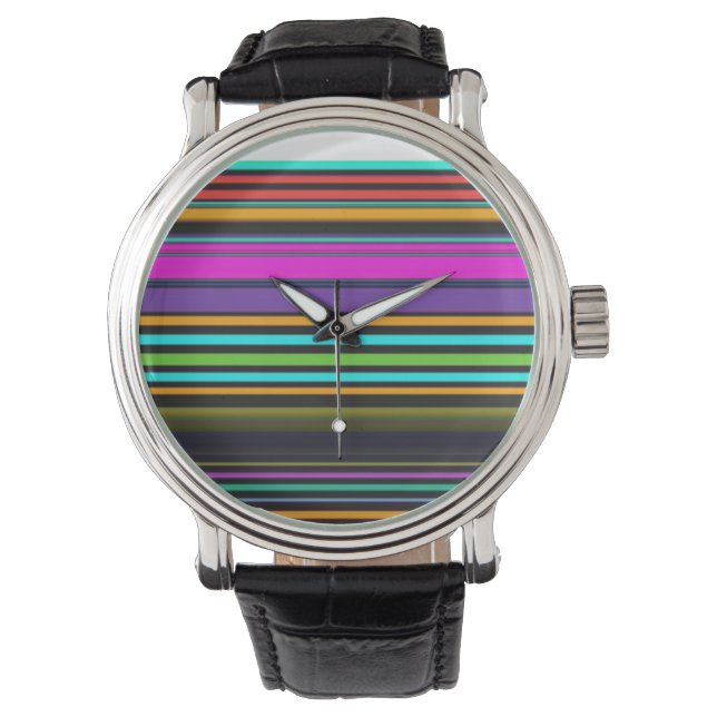 Cutkleurige neonstrepen horloge (Voorkant)